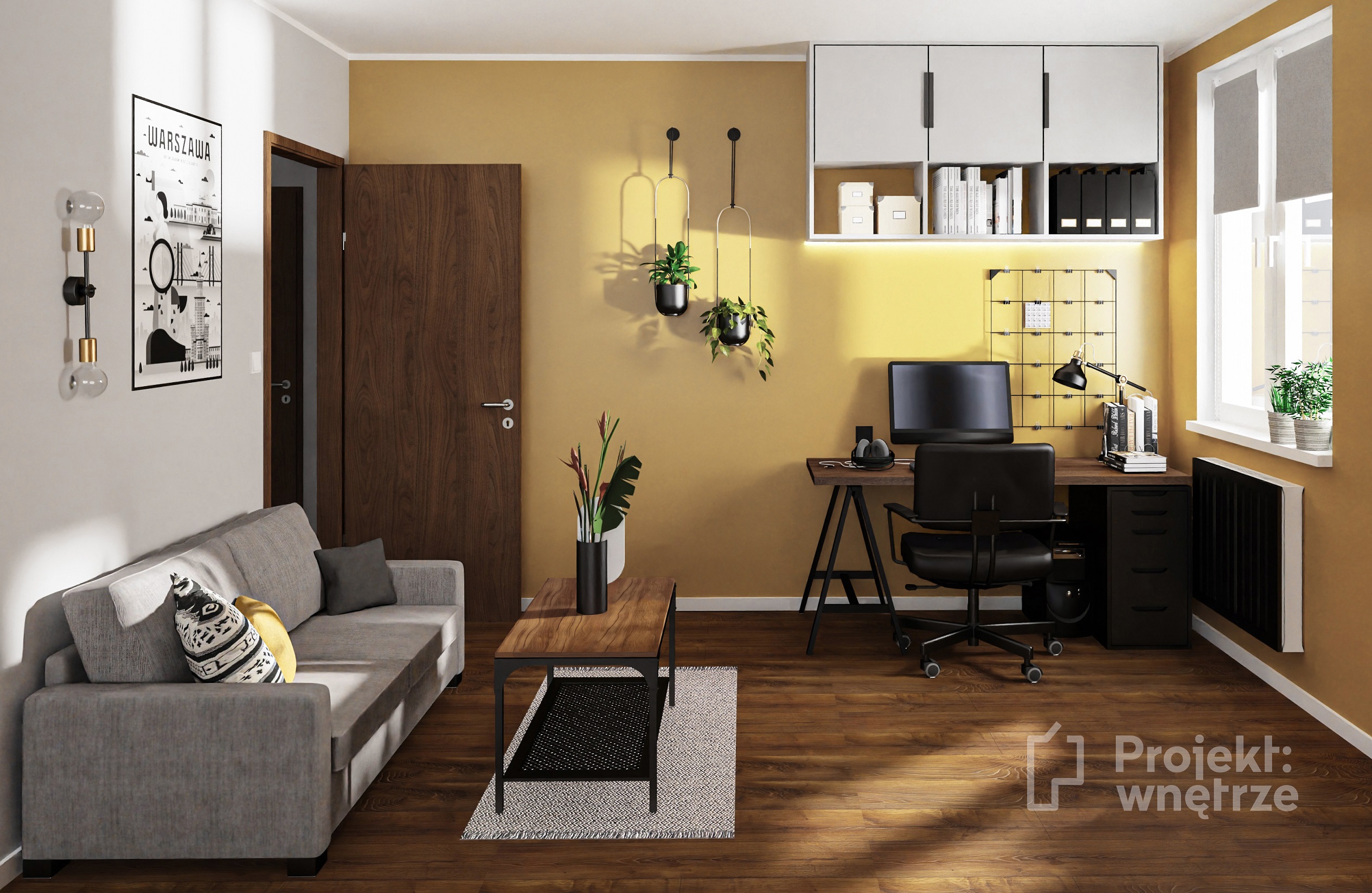 Projekt: Wnętrze projekt mieszkania szarość orzech mozaika