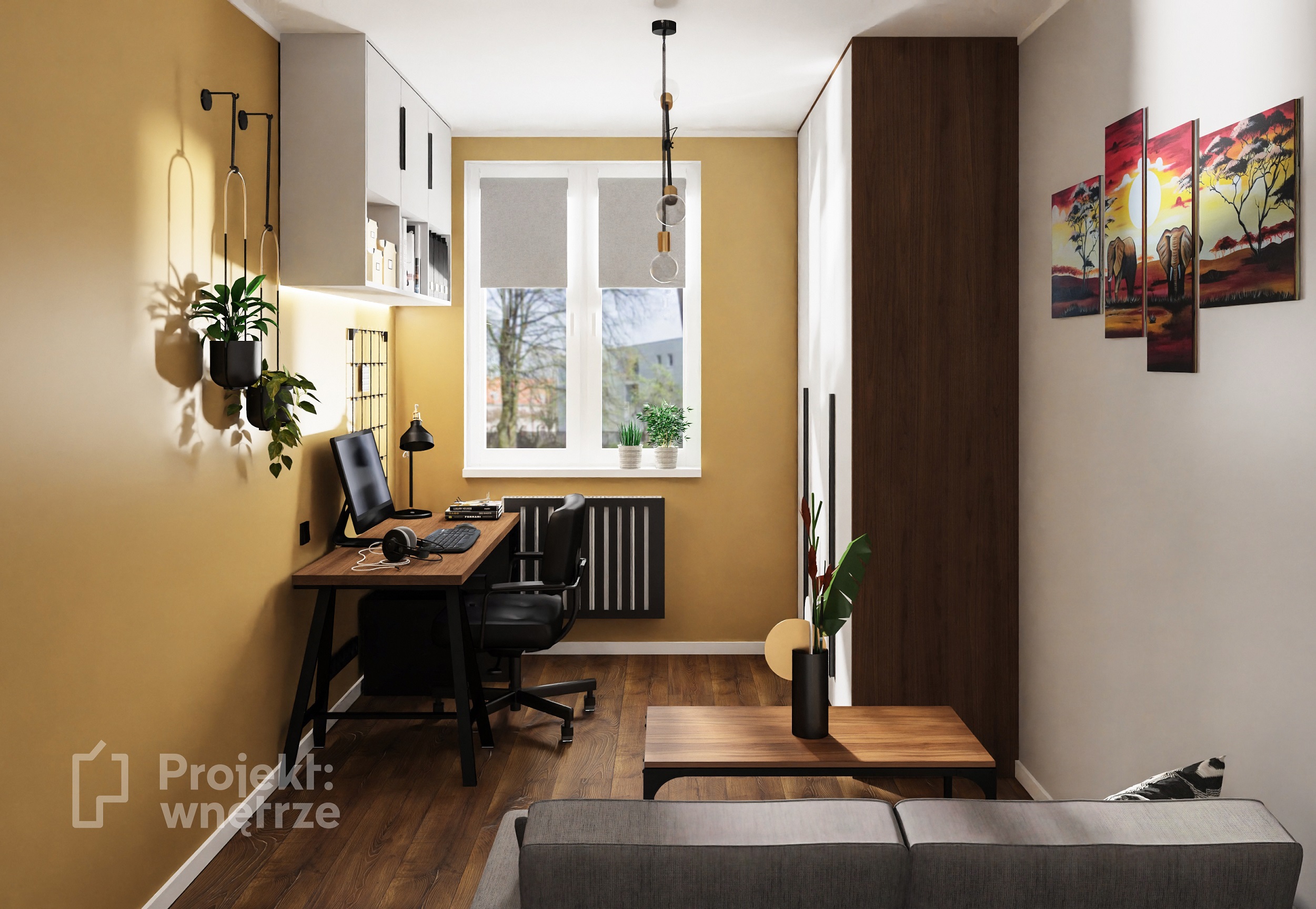 Projekt: Wnętrze projekt mieszkania szarość orzech mozaika