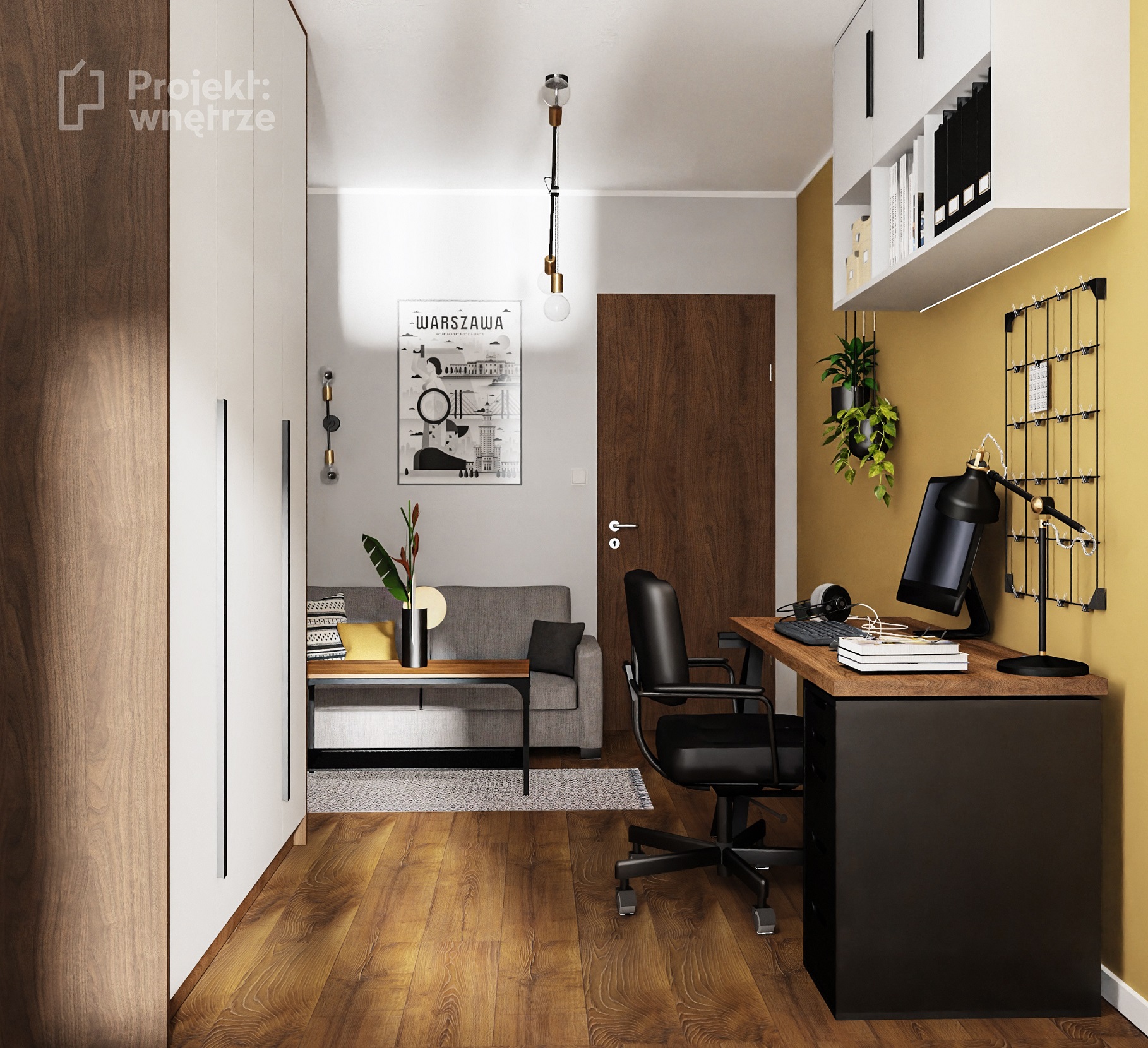 Projekt: Wnętrze projekt mieszkania szarość orzech mozaika