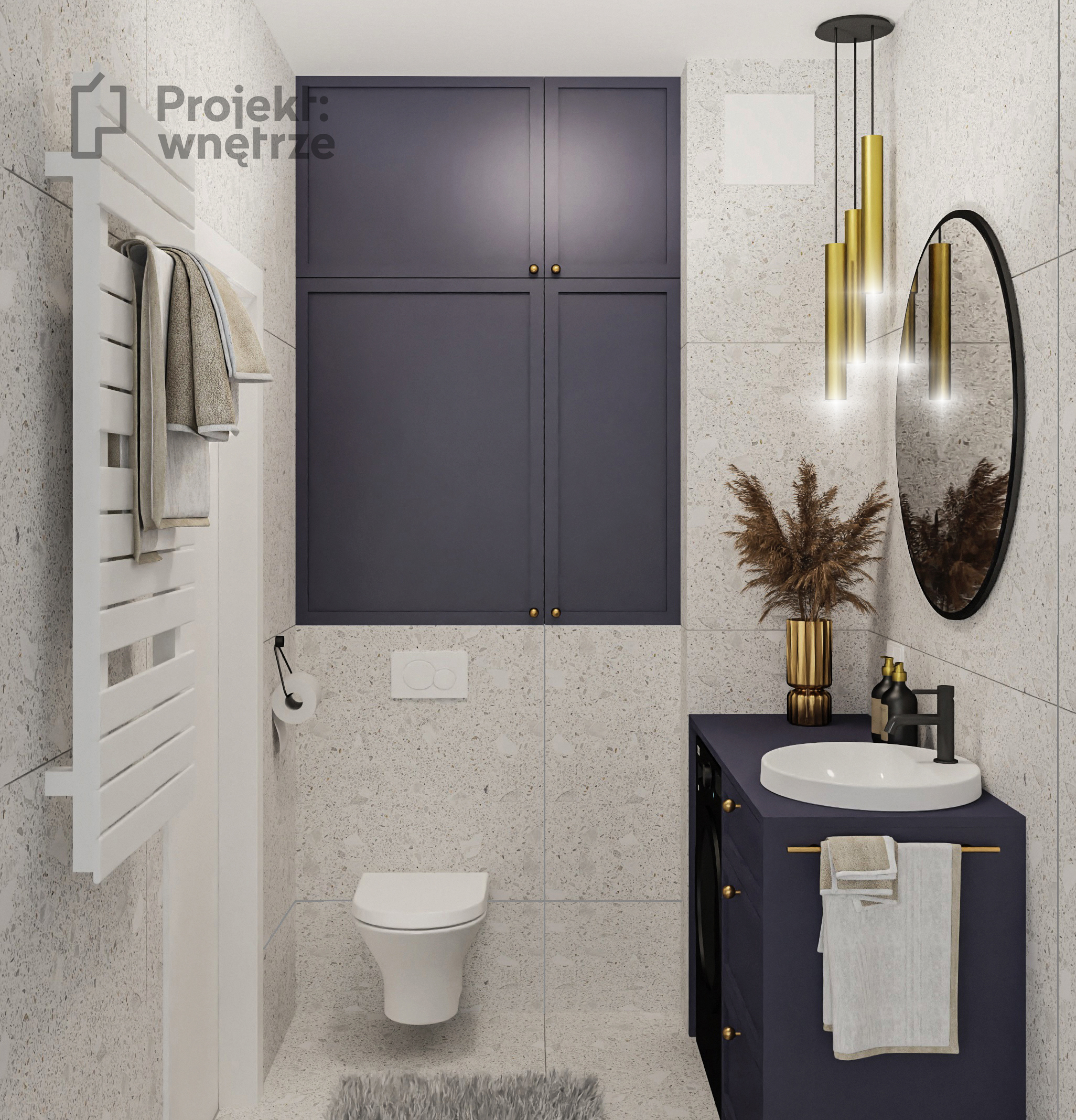 Elegancka łazienka lastryko terazzo granat złoto Projekt: wnętrze