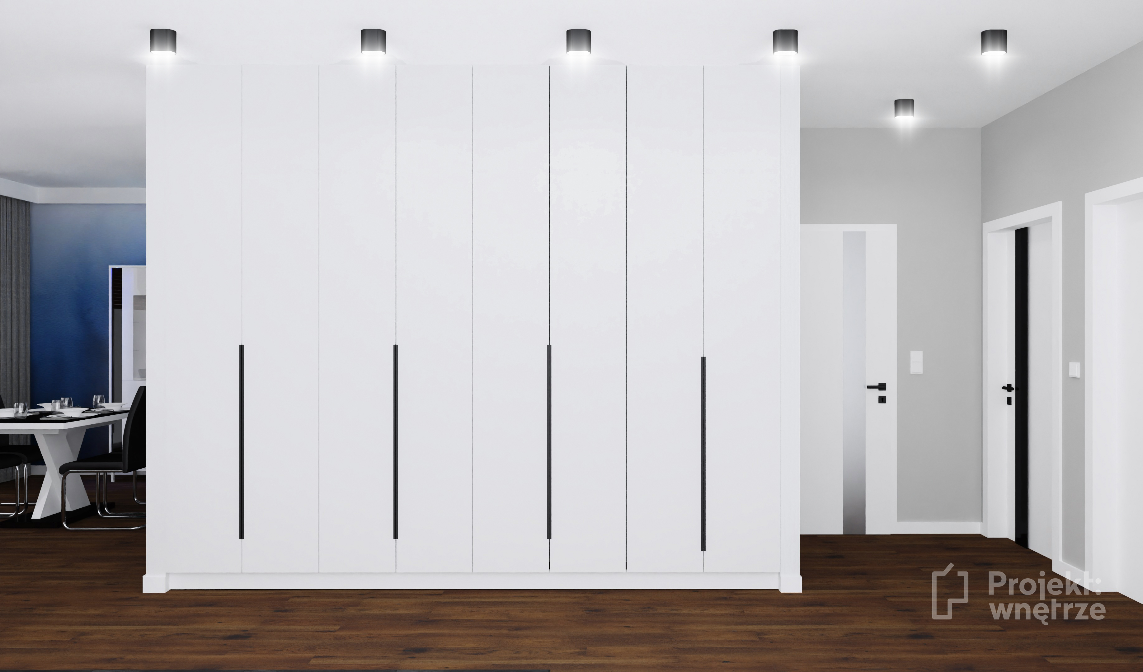 Minimalistyczne wnętrze biel błękit granat PROJEKT: WNĘTRZE