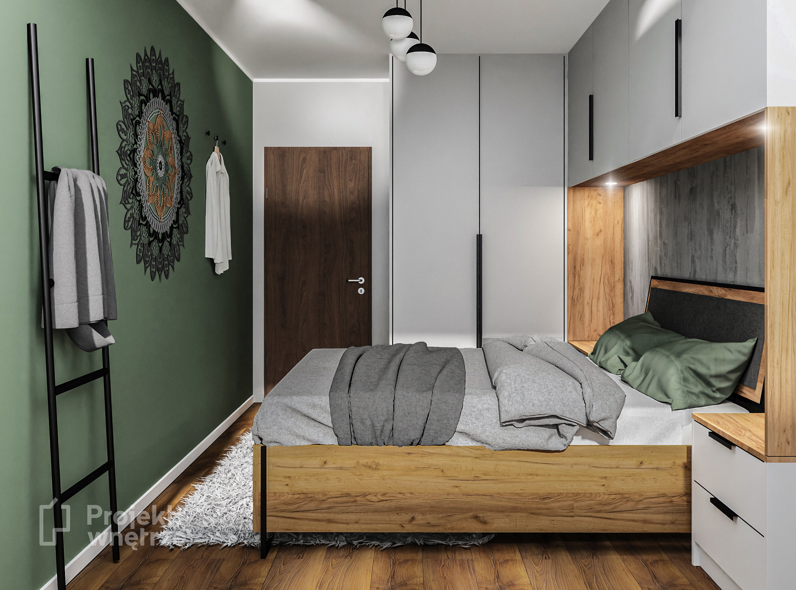 Projekt: Wnętrze projekt mieszkania szarość orzech mozaika